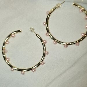 Jennifer Miller Hoda Gold and Pink Pearl Large Hoop Earrings